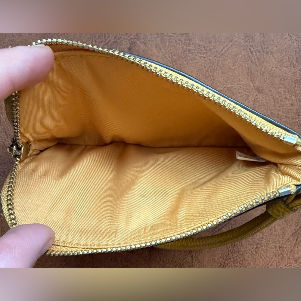 Tory Burch Perry Bombe Zip Card Case Golden Sunset Yellow Leather Wristlet - Picture 9 of 11